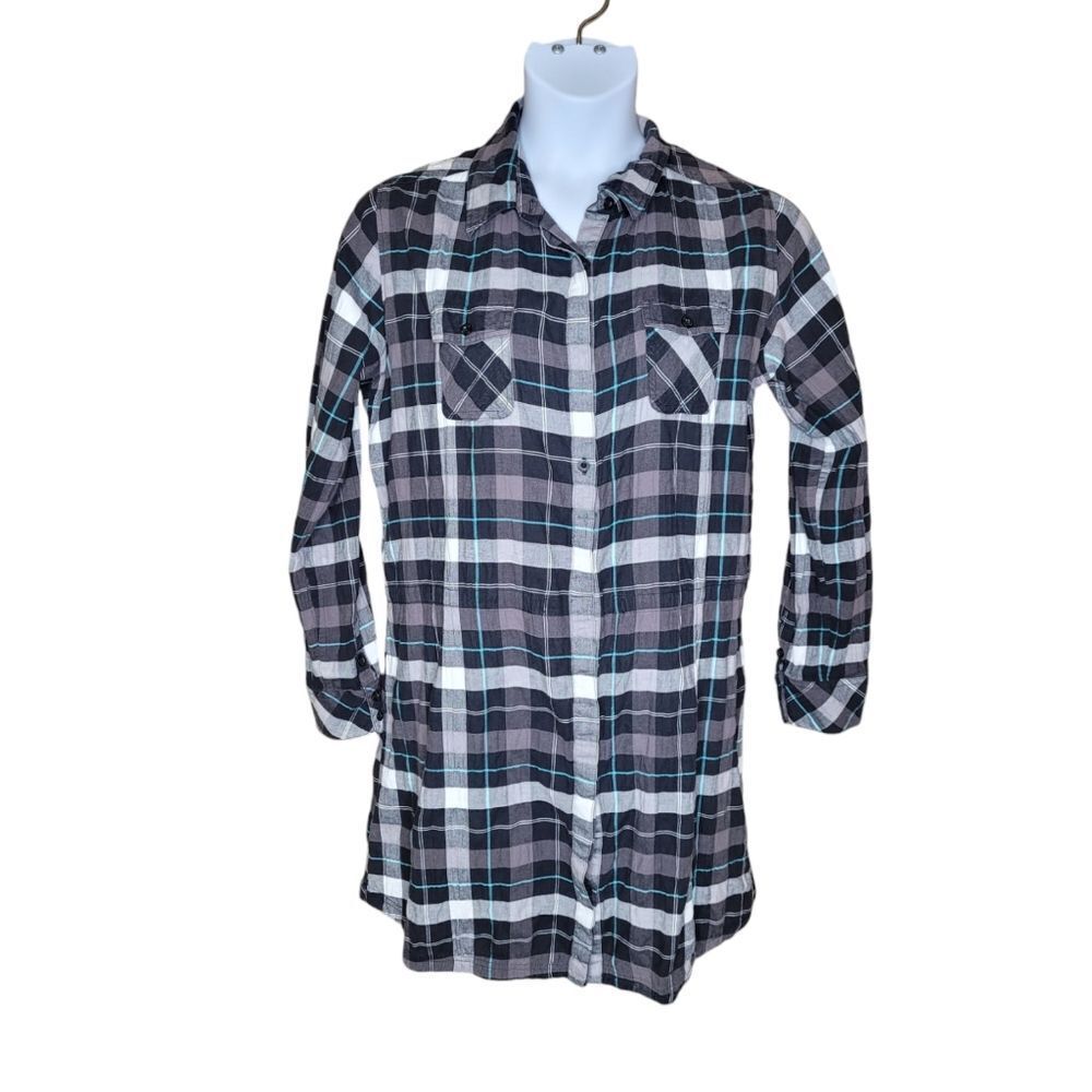 PATAGONIA plaid plateau black long sleeve highlands shirt dress M